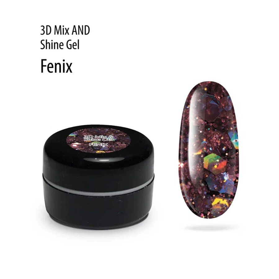 PNB, 3D Mix&Shine Gel - гель для дизайна с блестками и поталью №05 (Феникс), 5 мл  #1