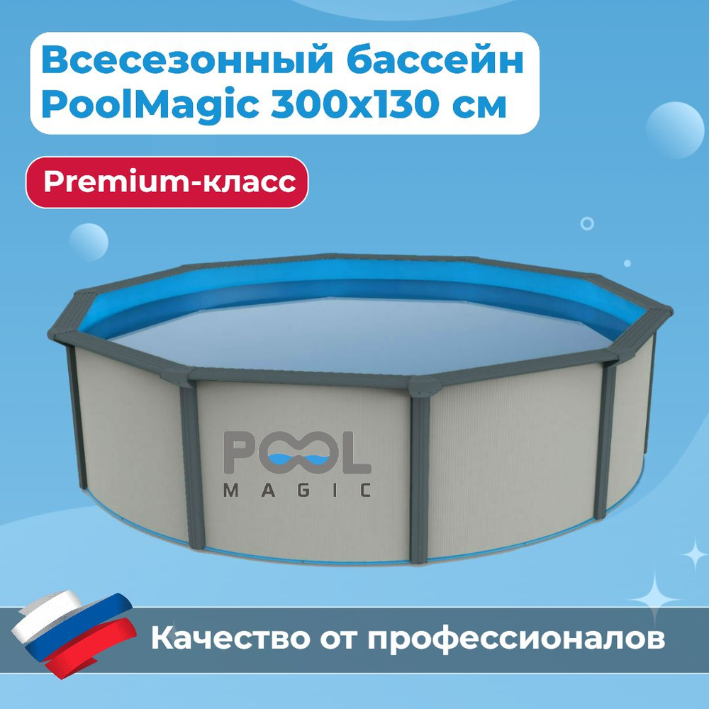 Бассейн каркасный круглый PoolMagic White 300x130 см всесезонный, морозоустойчивый, с скиммером, тентом, #1