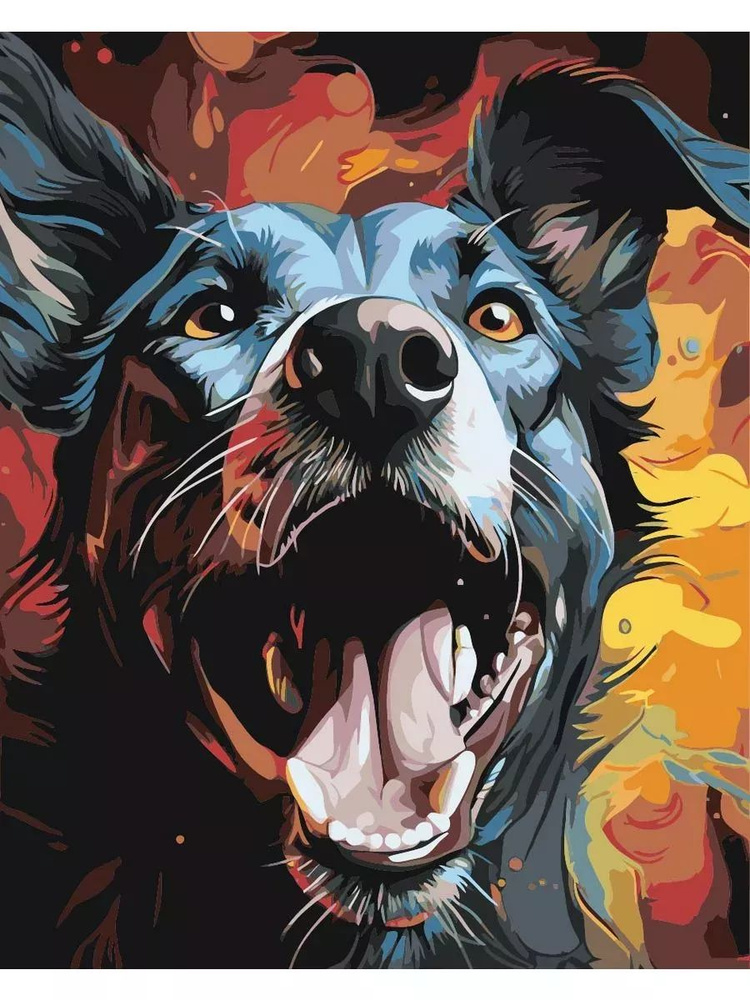 Картина по номерам Собака в ярких красках Размер 40х50, на холсте на деревянном подрамнике, Акриловые #1