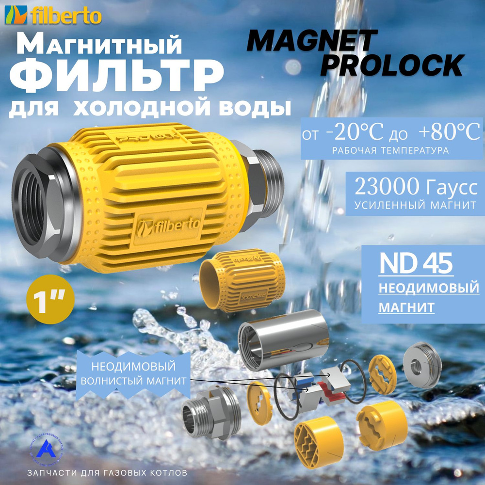 Универсальный антинакипный преобразователь воды c усиленным магнитом Magnet ProLock1" (Filberto) для #1