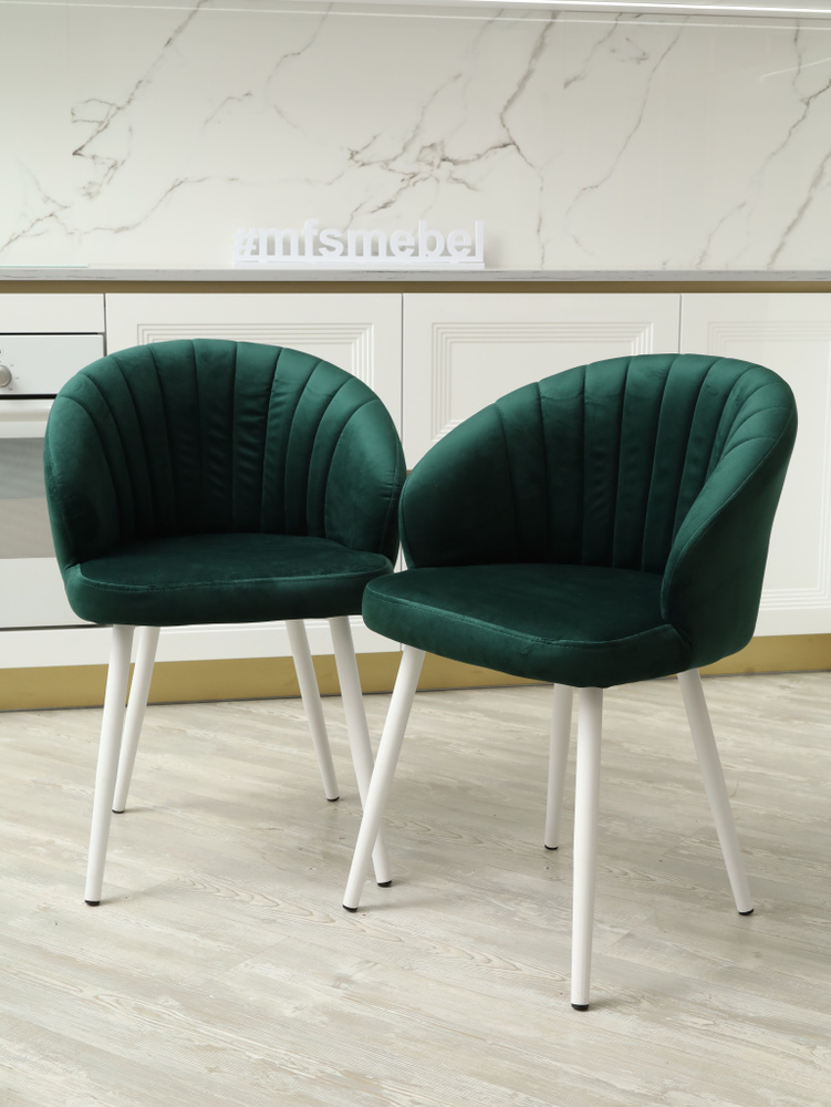 Комплект стульев "Зефир" для кухни зеленый с белыми ногами, стулья кухонные 2 штуки  #1
