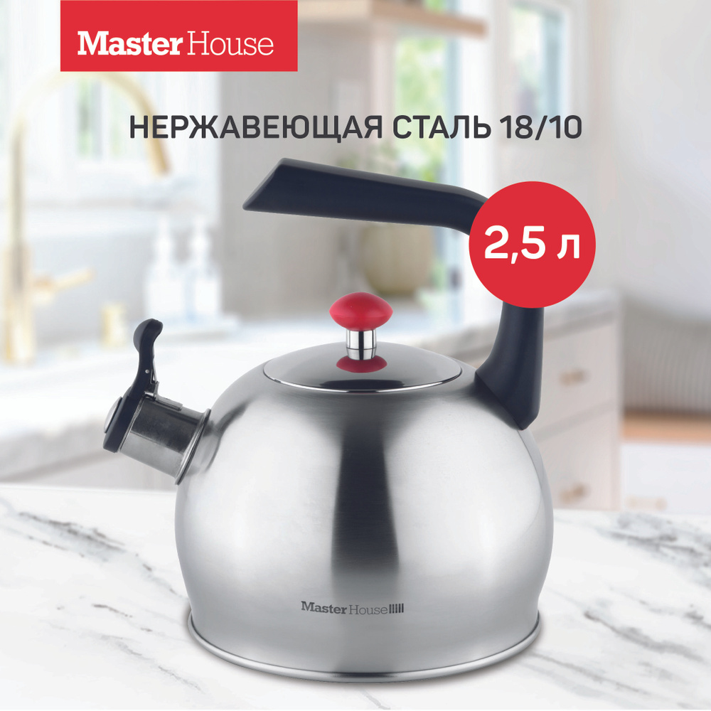 Master House Чайник на плиту Valentino 2,5 литра со свистком нержавеющая сталь утолщенная на газовую #1