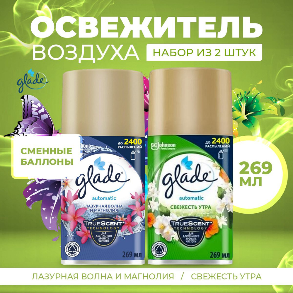 Сменный баллон для освежителя воздуха Glade 2х269/ Свежесть утра м Лазурная волна и магнолия  #1