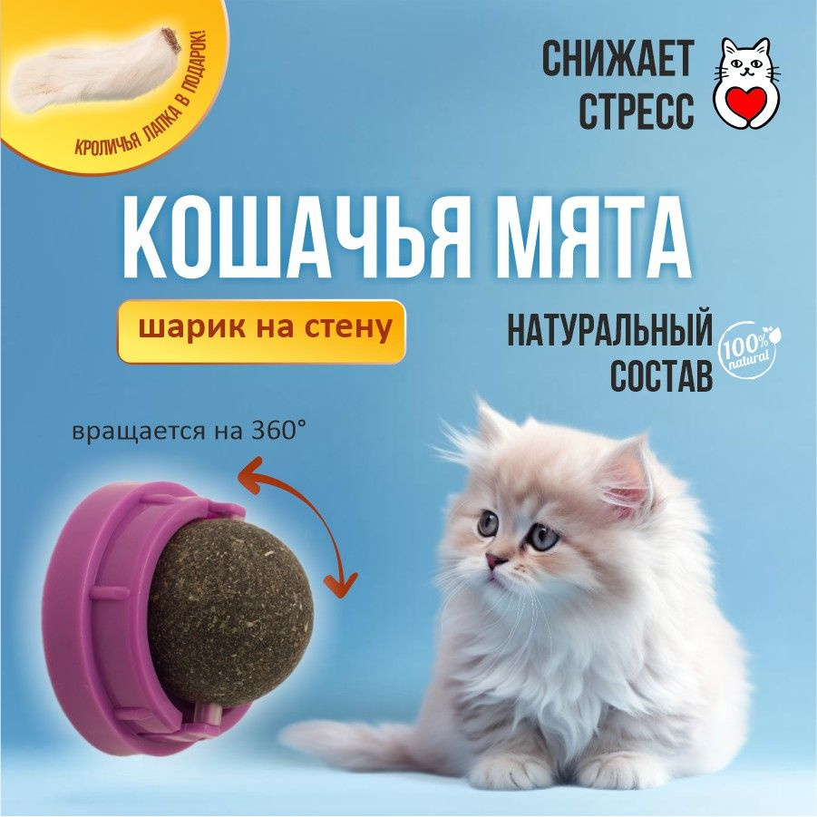 Игрушка для кошек, кошачья мята, шарик с кошачьей мятой на стену, кроличья лапка, Экосушка  #1