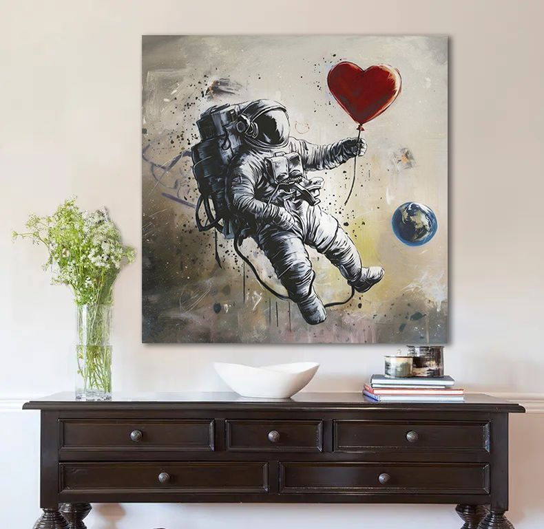Картина граффити, Banksy, Бенкси, космонавт с сердцем, 40х40 см.  #1