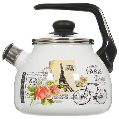 Чайник для плиты ТМ Appetite Париж белый 3 л, корпус - нержавеющая сталь  #1