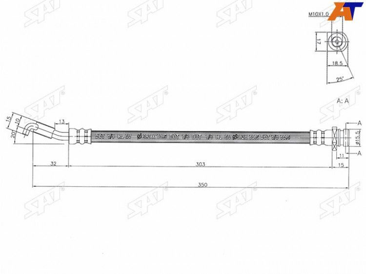 Шланг тормозной задний HYUNDAI IX35 09-/TUCSON 09-/KIA SPORTAGE 10- левый SAT ST-32-0035  #1