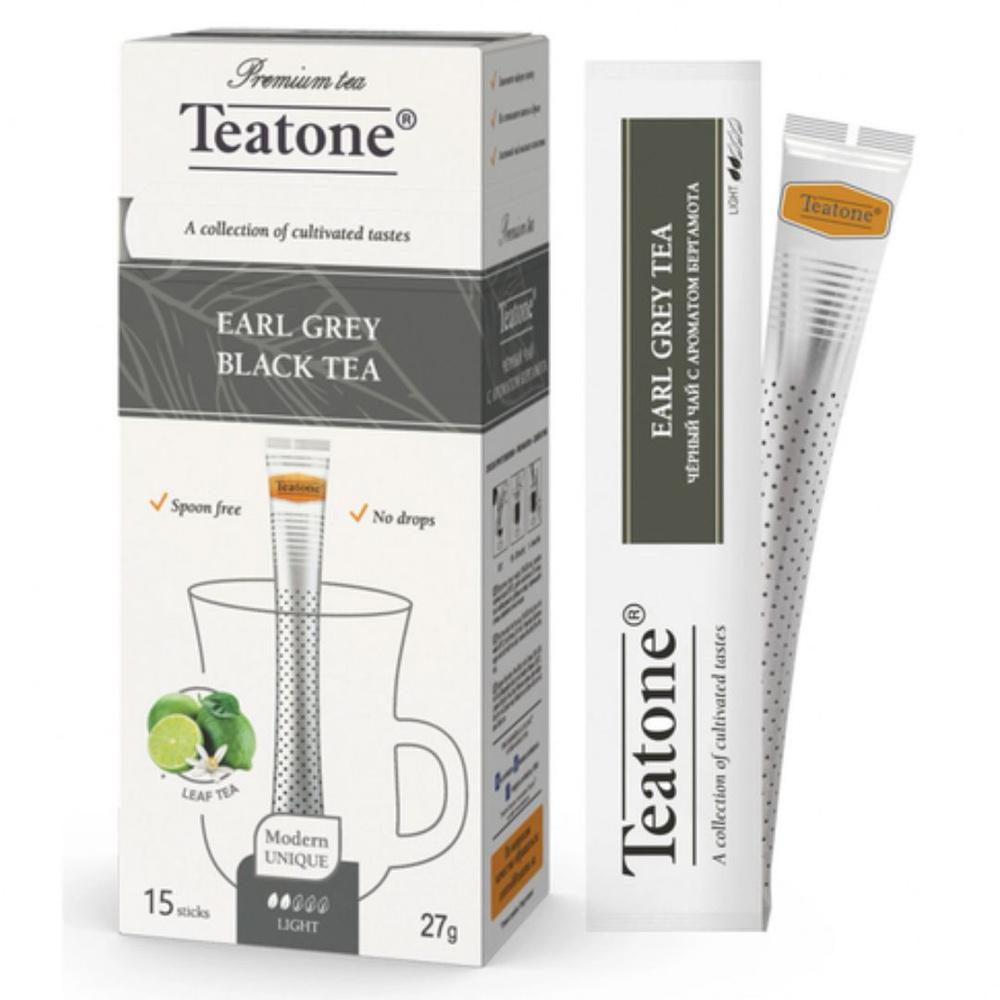 TEATONE Earl Grey, черный чай премиум качества с ароматом бергамота, 15 стиков по 1,8 г  #1