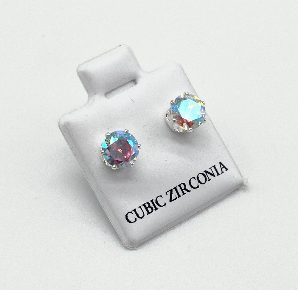 Серьги-пусеты CUBIC ZIRCONIA HM, гвоздики, 6мм #1