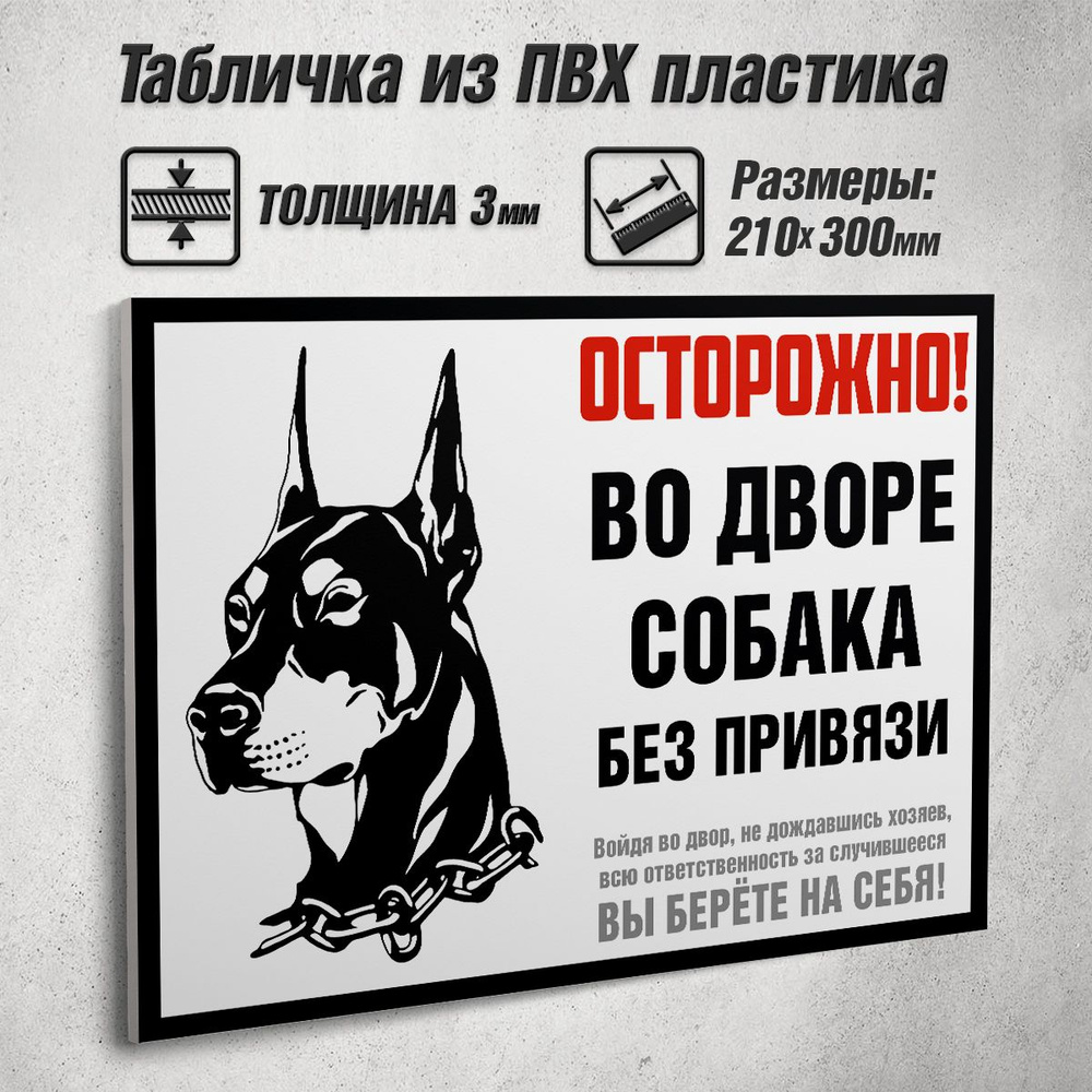 Информационная табличка "Осторожно! Во дворе собака без привязи" / 30x21 см.  #1