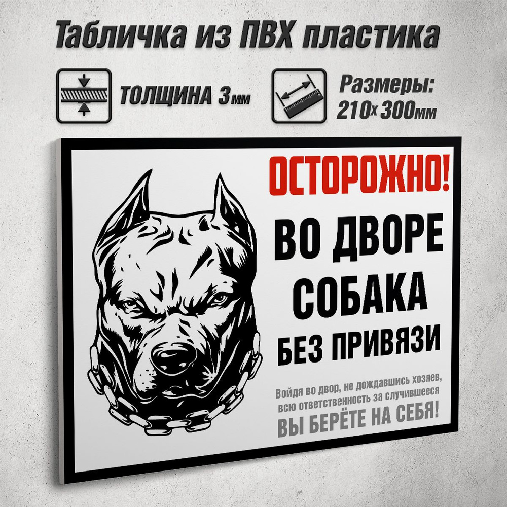 Информационная табличка "Осторожно! Во дворе собака без привязи" / 30x21 см.  #1