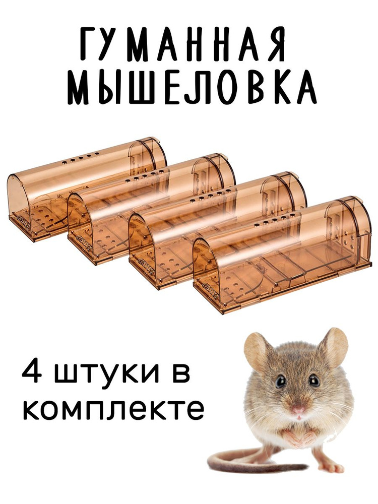 Мышеловка гуманная для мышей, пластиковая, комплект 4 штуки, коричневый цвет  #1