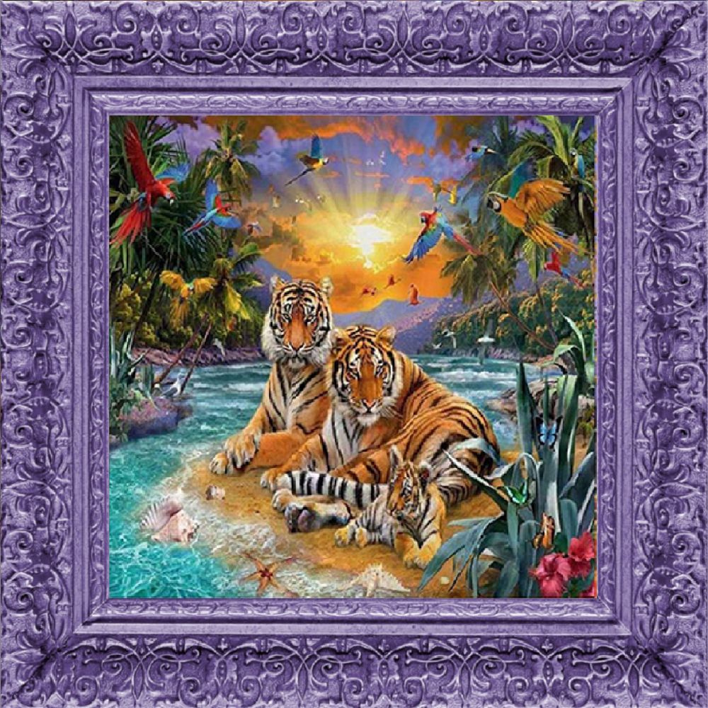 Алмазная мозаика /картина стразами "Семья тигров", 30х30 полная выкладка, без подрамника  #1