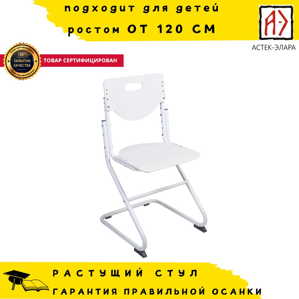 Детский растущий стул для детей и школьников SK-2 Астек-Элара (фанера белая,ножки белые)  #1