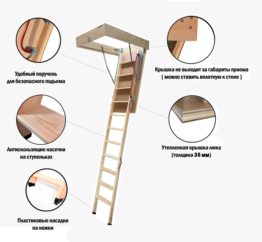 Чердачная лестница с люком утепленная деревянная складная, Лючки рф LRF Optima Standart 700*1200*2800, #1