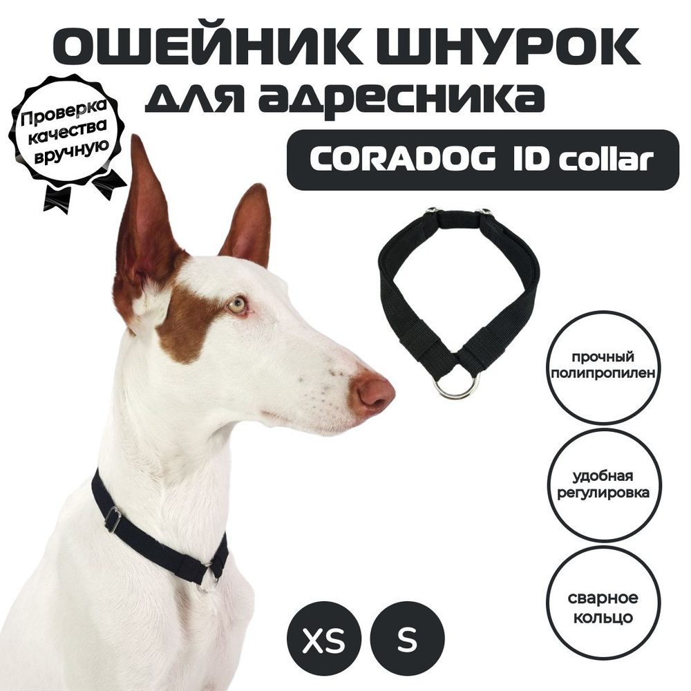 Ошейник шнурок для адресника, CORADOG ID collar, размер S, черный  #1