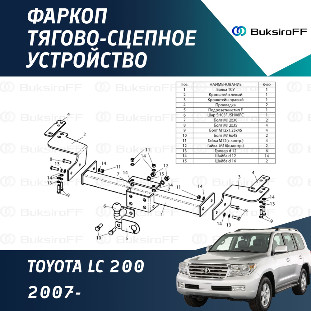 Фаркоп Leader Plus T110-FC для TOYOTA Land Cruiser 200 2007- (без электрики) #1