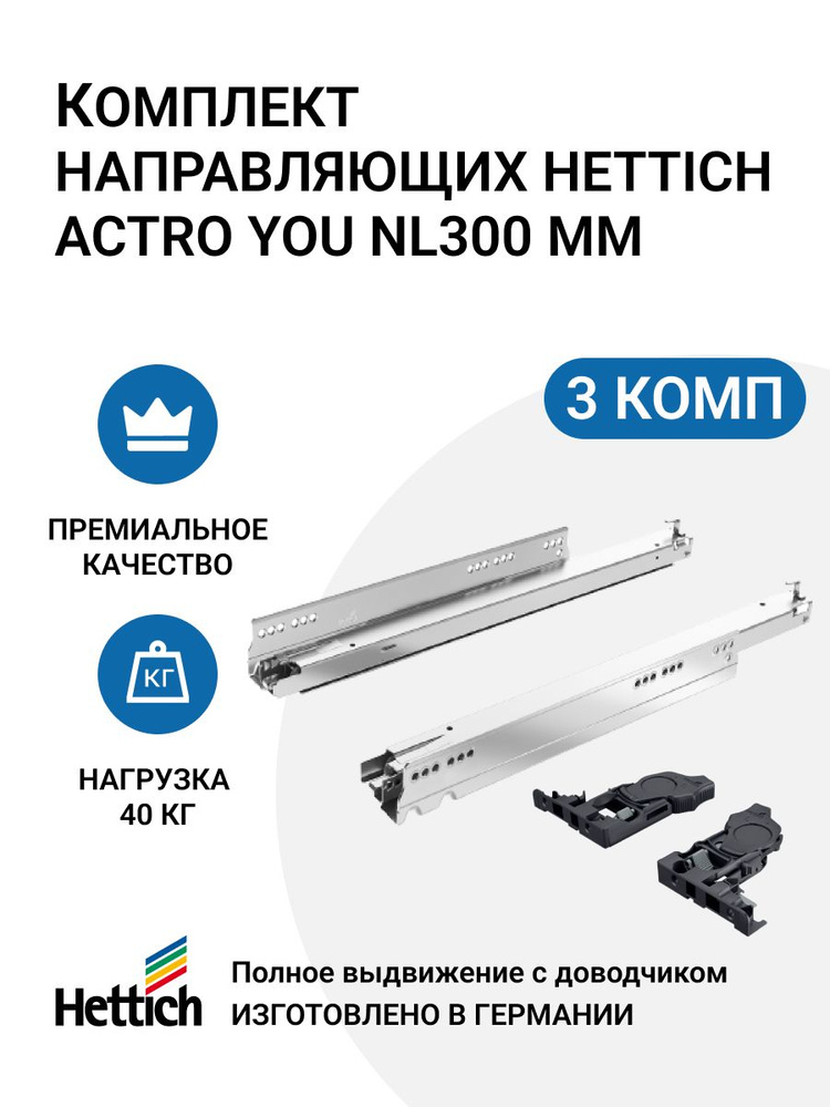 Направляющие для ящиков HETTICH Actro YOU Германия с доводчиком Silent System скрытый монтаж полное выдвижение #1