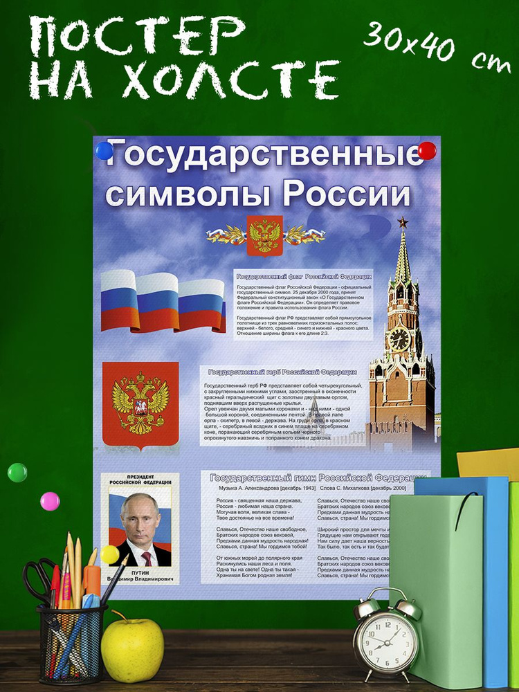 Обучающий постер-плакат для школы Символика России флаг герб гимн (1) 30х40 см  #1