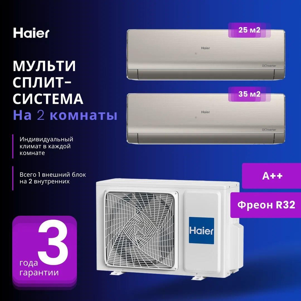 Мультисплит-система Haier LIGHTERA Super Match AS09NS6ERA-G + AS12NS6ERA-G / 2U40S2SM1FA на 2 комнаты #1