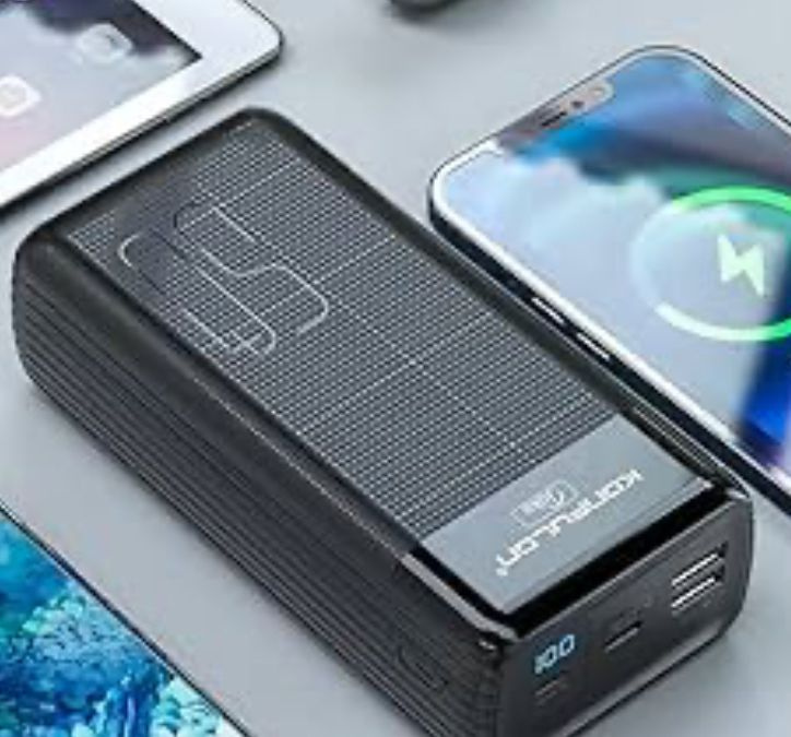 Мощный портативный повербанк 50000mAh, Внешний аккумулятор, встроенные кабеля, солнечная батарея, фонарик, #1