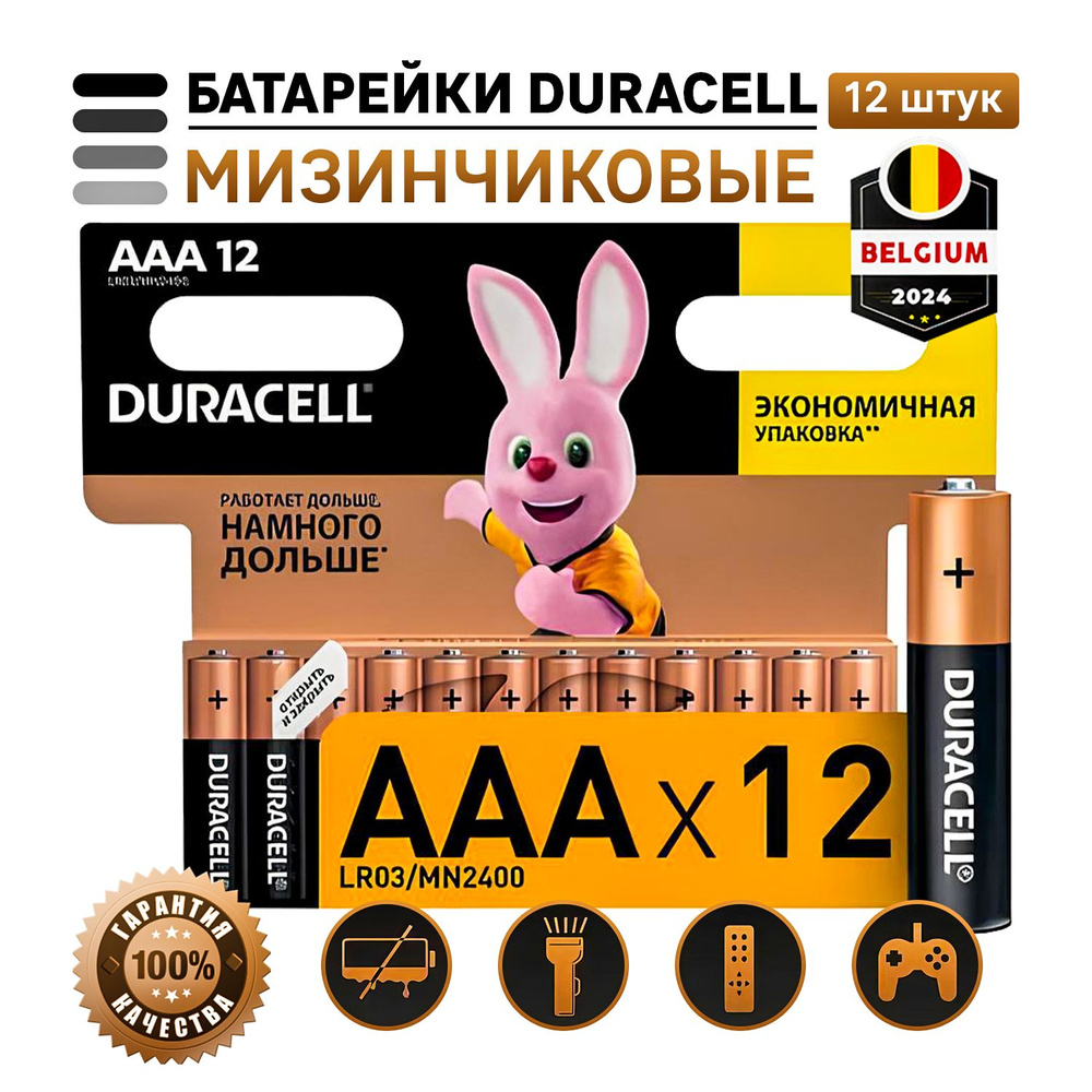 Duracell Батарейка AAA, L (щелочной) тип, 1,5 В, 12 шт #1