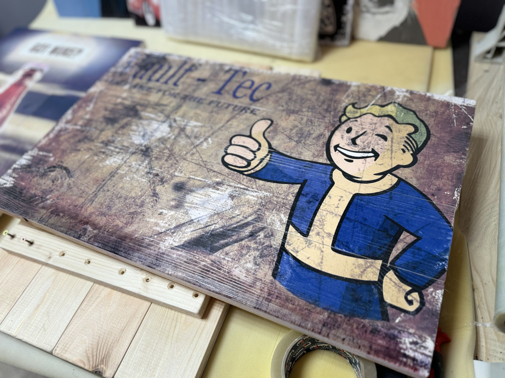 Табличка на досках Брак печати Fallout Vault Tec 36х60 см. #1