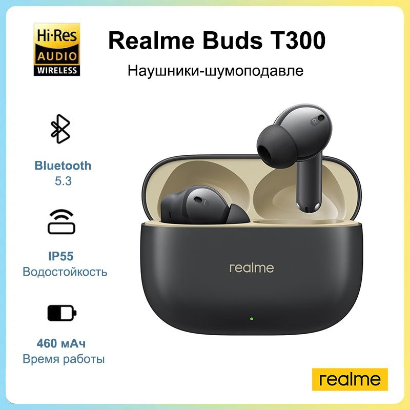 realme Наушники беспроводные с микрофоном, Bluetooth, USB Type-C, черный  #1