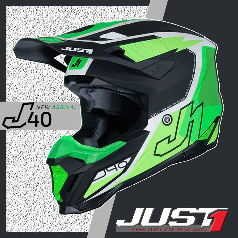 Кроссовый шлем JUST1 J40 FLASH L(59-60) Fluo Green/White/Black матовый #1