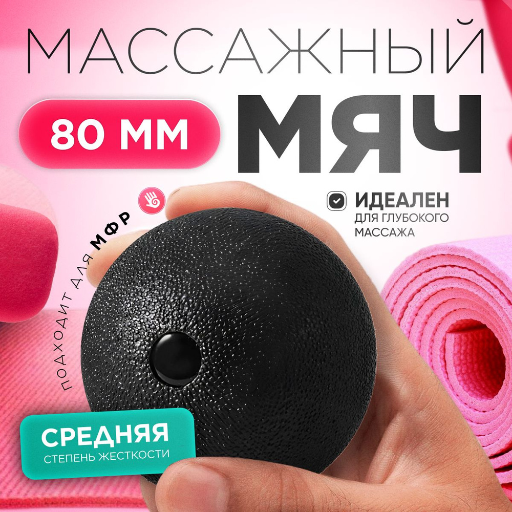 Мячик массажный FITTERGEAR для пилатеса и йоги. Масажный мяч для МФР, ролик массажный, розовый, 8см  #1