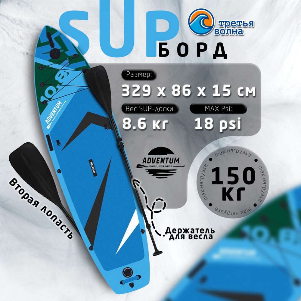 Сапборд ADVENTUM 10.8 Lagoon (330x86x15 см) надувная доска для плавания сап борд / Sup board, SUP-доска #1