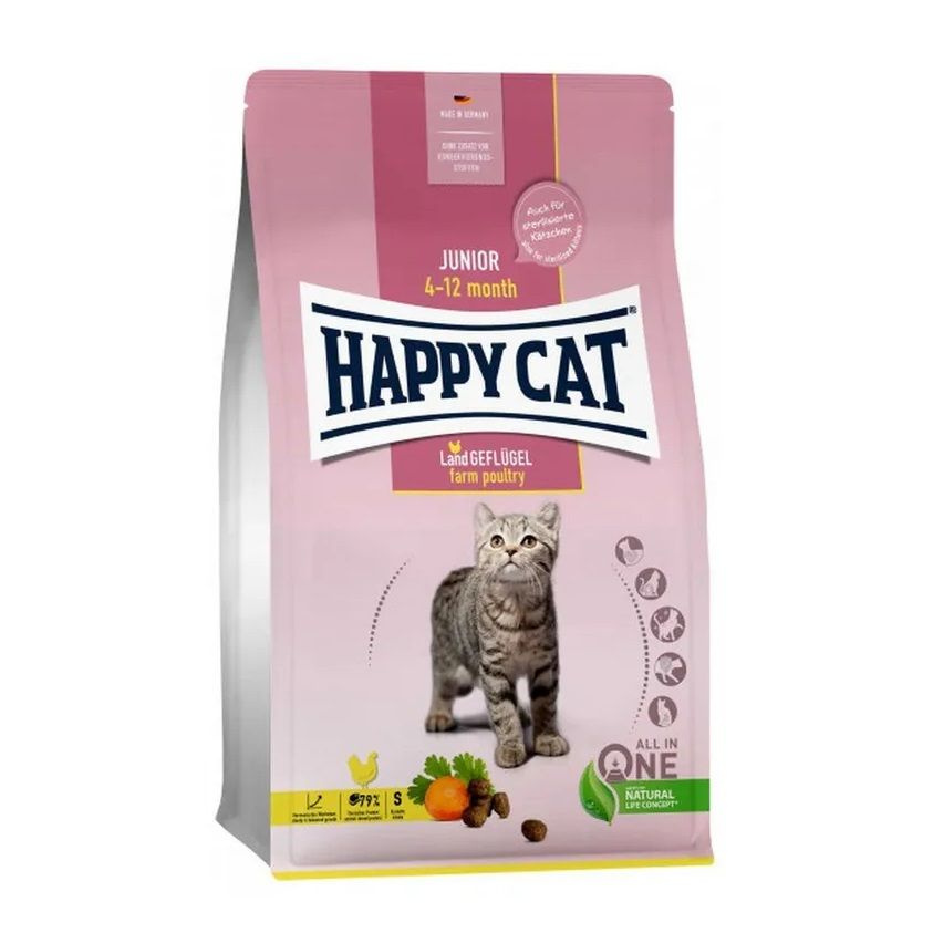 HAPPY CAT Junior Land-Geflgel Cухой корм для котят от 4 до 12 месяцев с домашней птицей 1,3 кг  #1