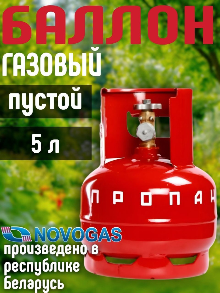 NOVOGAS Баллон пропановый газовый 5 л с вентилем ВБ-2, 4-5-2-В ПУСТОЙ Новогаз  #1