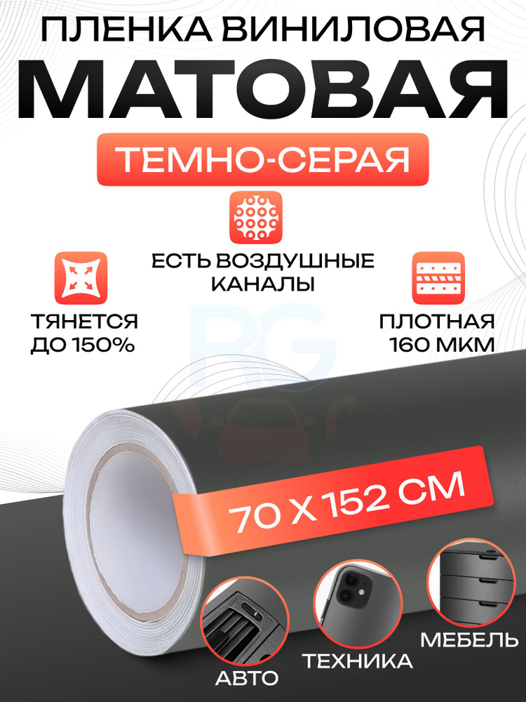 Пленка для мебели самоклеящаяся Reton Group. Пленка для шкафов на кухню 70х152 см, цвет: темно-серый #1