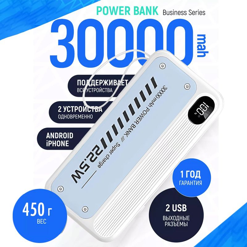 Внешний аккумулятор Мощный повербанк 30000 mAh портативный power bank  #1