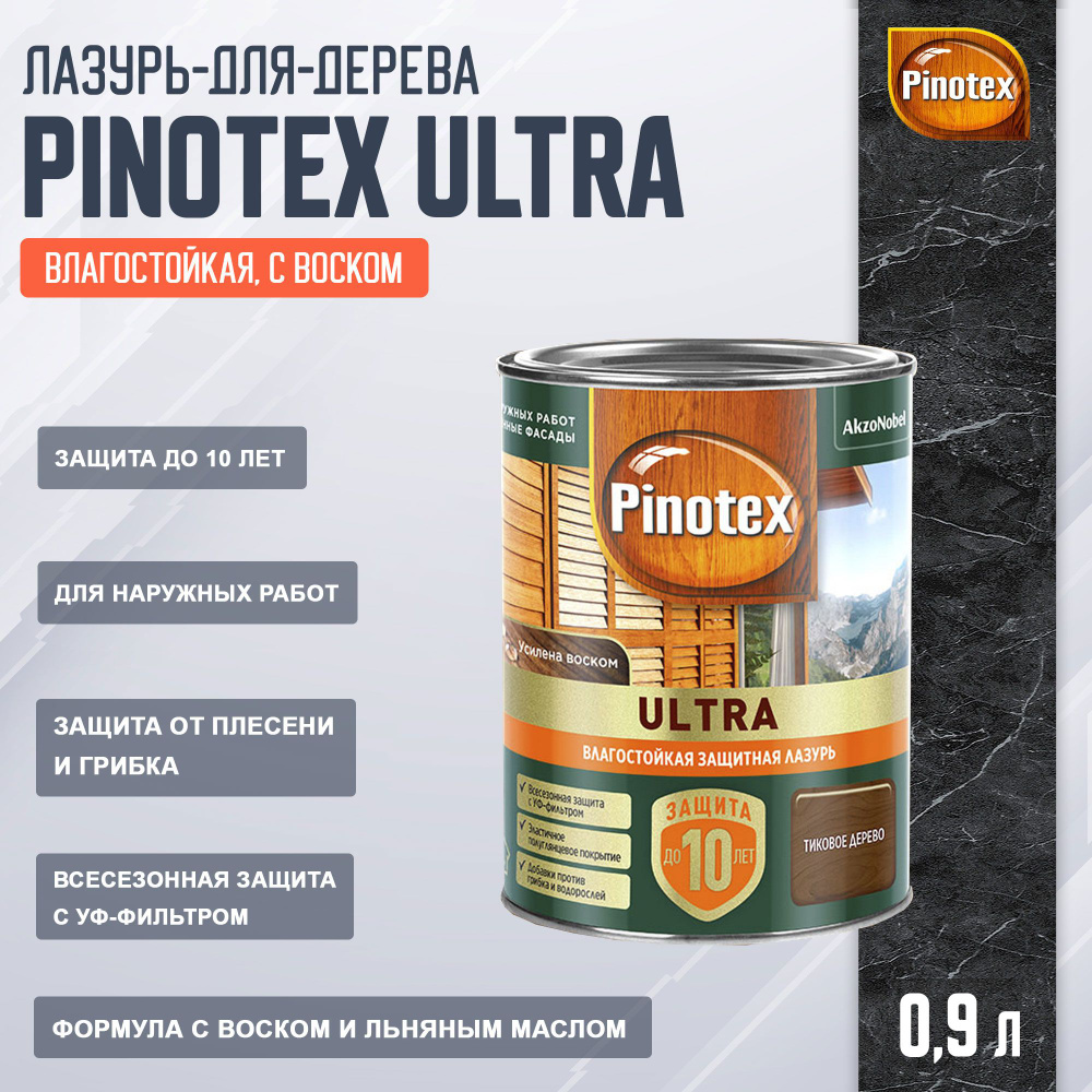 Pinotex ULTRA в цвете: Тиковое дерево, 0,9л #1