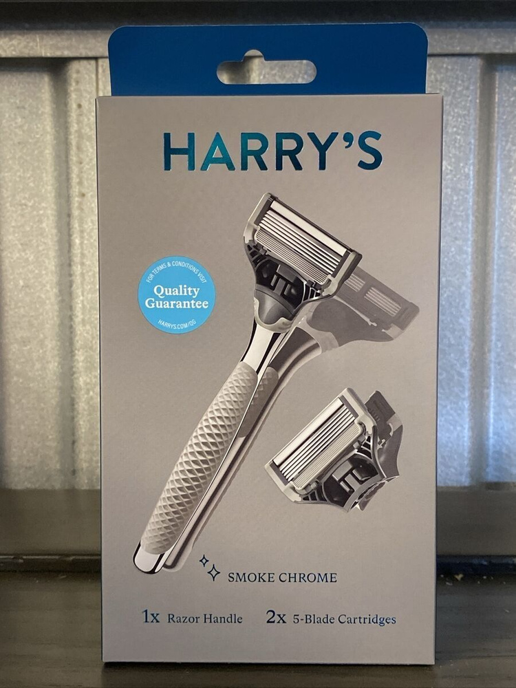 Harry's Razor Handle & 2 Cartridges Smoke Chrome. Бритвенный станок плюс две кассеты. США  #1