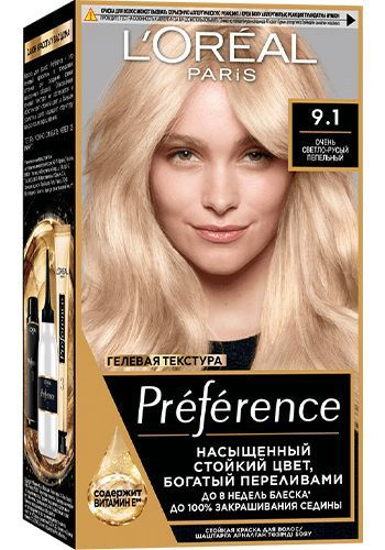 L'Oreal Paris Краска для волос Preference, 9.1 Очень светло-русый пепельный, Лореаль Преферанс  #1