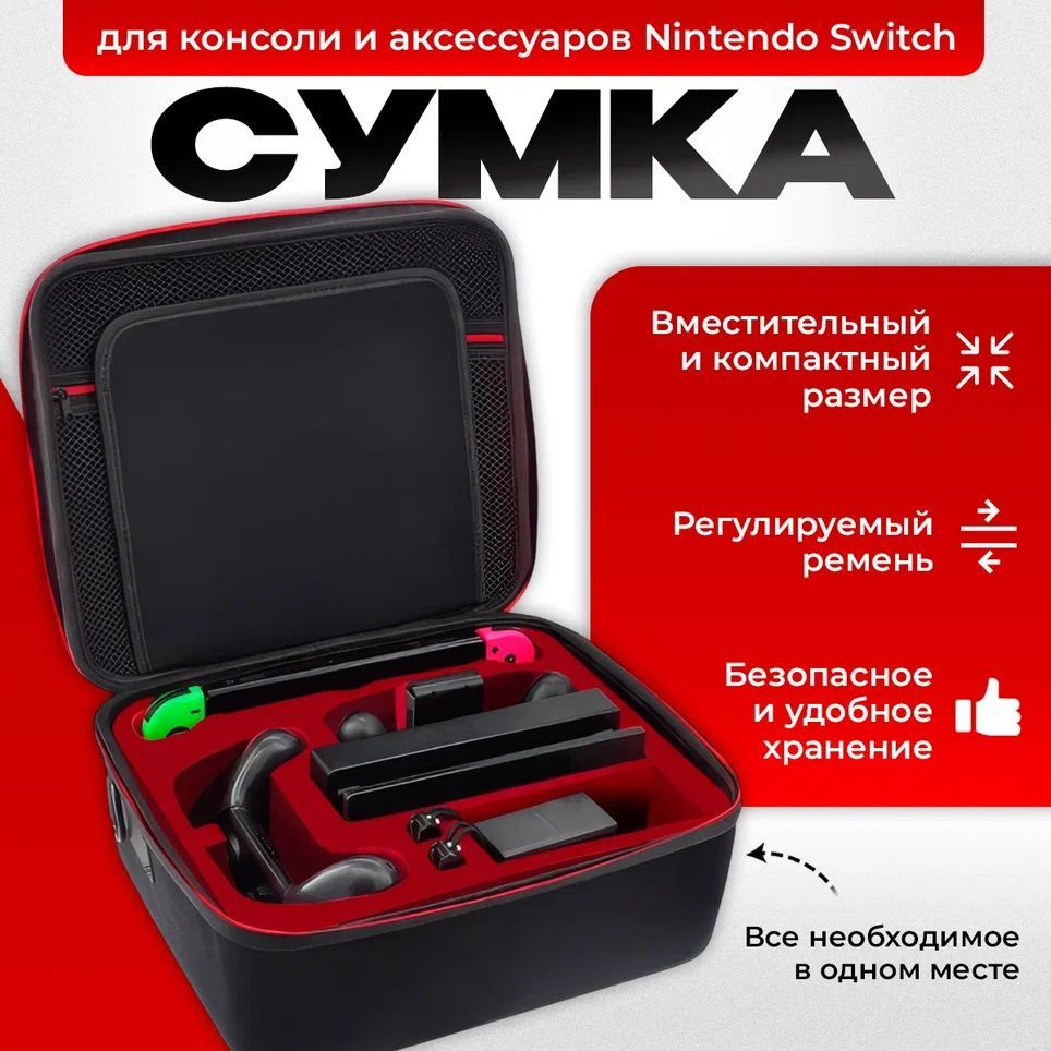 Сумка DOBE черная для консоли Nintendo Switch и аксессуаров #1