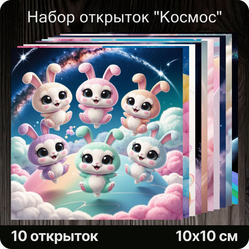 Дизайнерские открытки "Космос", 10 штук. Милые, праздничные, на подарок, сюрприз, к букету.  #1