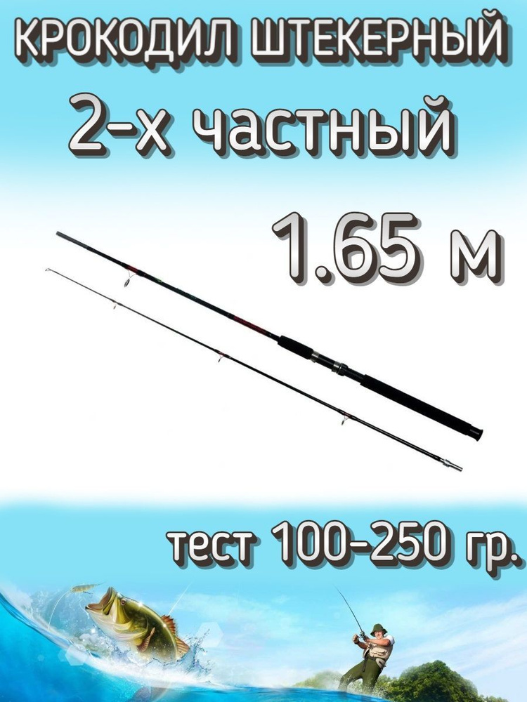 Спиннинг Крокодил 2-х частный штекерный, тест 100-250 грамм, 165 см, черный  #1