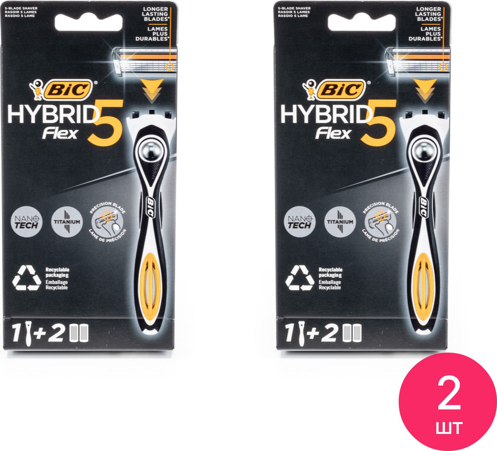 BIC / Бик Flex5 Hybrid Бритвенный станок мужской 5 лезвий, 1шт. + 2 сменные кассеты / уход за кожей для #1