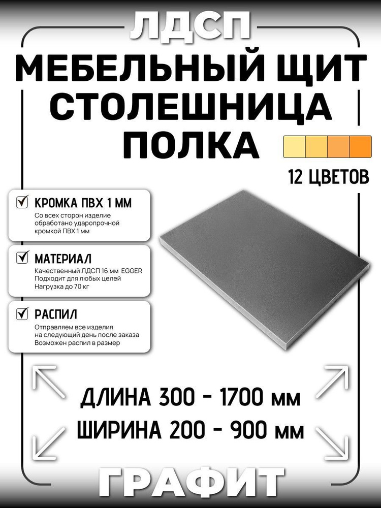 ЛДСП 16 мм ГРАФИТ 1350х250мм (полка, мебельный щит, столешница)  #1