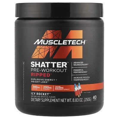 MuscleTech Shatter Pre-Workout, Ripped, Icy Rocket, 250 г (8,8 унции) из США, доставка почтой  #1