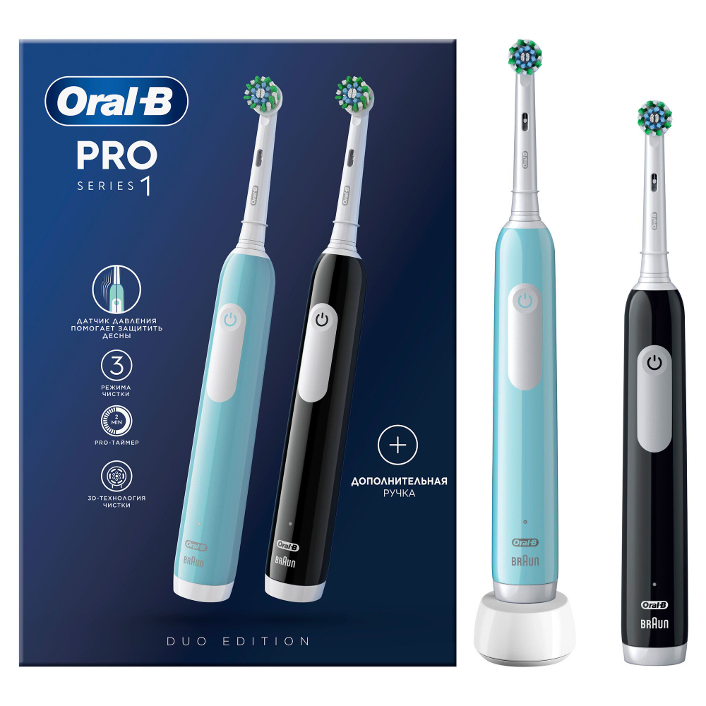 Набор электрических зубных щеток ORAL-B Pro Series 1 Duo/D305.523.3H черная+бирюзовая 3 режима тип 3 #1