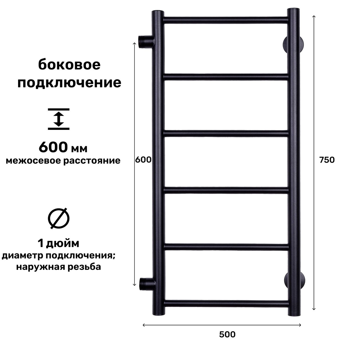 Водяной полотенцесушитель 750х500 боковое подключение