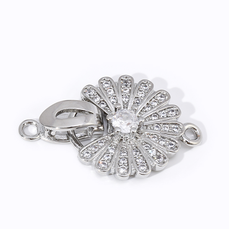 замкидлябижутерии,Застежкадлябраслетаибус"Цветокскамнем",материалыдлябижутерии,1шт,27x15,5мм,латунь,позолота18K/сродиевымпокрытием