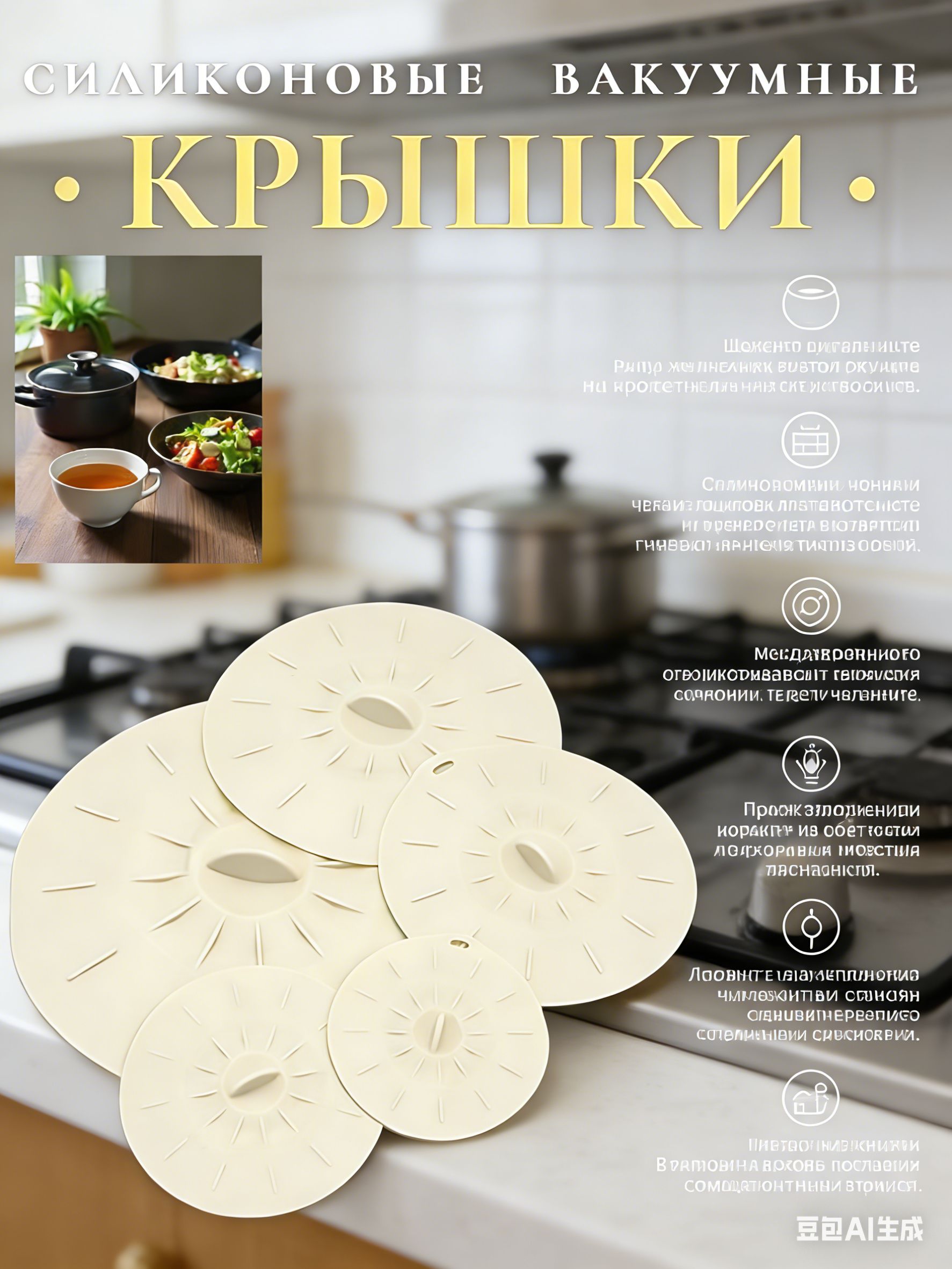 Крышкасиликоновая"Хранениепродуктов",10,12,16,19.5,25см,5шт