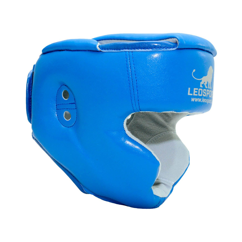 Шлем для бокса и рукопашного боя с закрытым подбородком и верха головы синий L (натуральная кожа) Леоспорт #1