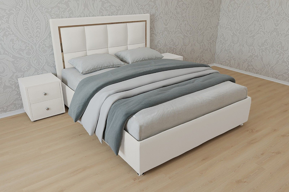 Односпальная кровать Вирджиния 80x200 основание металлическое с ламелями велюр белый ножки 5 см  #1